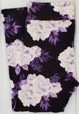 TC2 LuLaRoe Tall & Curvy2 Leggings Beautiful White Purple Roses on Black NWT N99 Roses