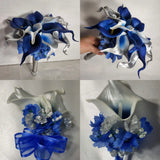 Royal Blue Silver Calla Lily Bridal Wedding Bouquet Accessories Bouquet