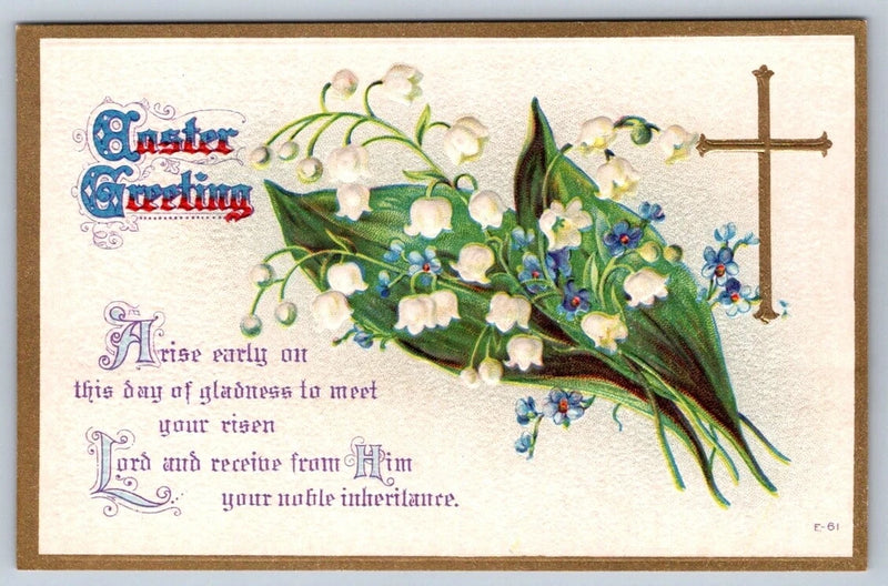 Easter Greeting, Lily Of The Valley, Forget Me Nots, Cross, E. Nash Postcard Lily