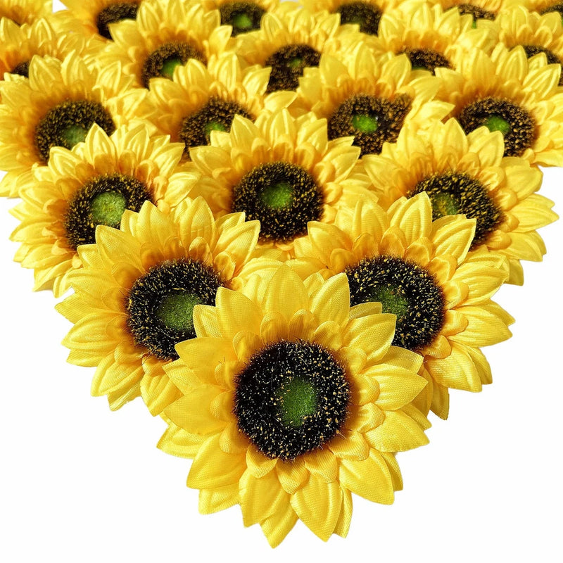 50pcs 3.5'' Artificial Sunflower Heads Bulk Yellow Sunflower Artificial Flowe... Sunflower