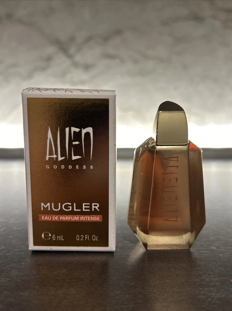 Alien Goddess by MUGLER mini perfume, amber bottle with gold cap and box