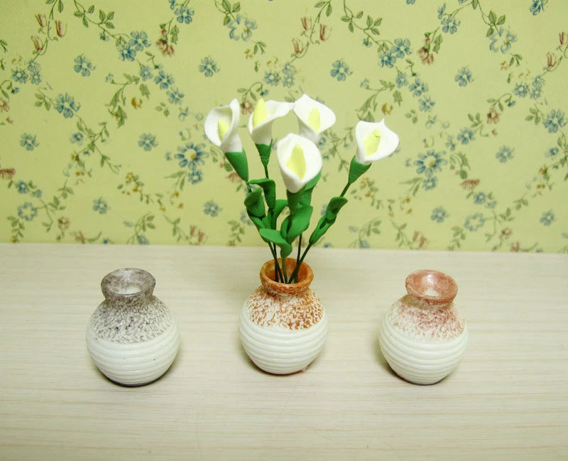Miniature Vase & 5 Calla Lily Flower Bunch 1:12 Dolls House Garden Bedroom Decor Lily