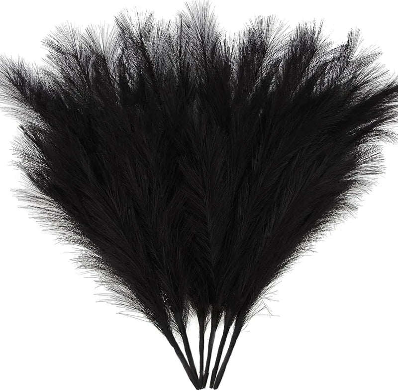 6-Pcs 17" Black Pampas Grass Faux Pompas Fluffy Artificial Fake Flower Gothic De Pampas Grass