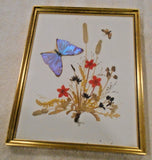 Vintage Pressed Flower and Butterfly Framed Picture, Handmade in Switzerland Dried Flower