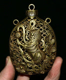 8CM Antique Old Chinese Bronze Gilt Flower Lion Hydrangea Snuff Bottle Vintage Hydrangea