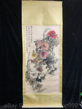 80" Chinese Xuan Paper Peony Flower Long Scrolls Painting By Wu Changshuo ___ Peony