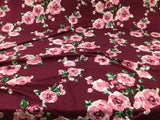 Printed Rayon Spandex 4 way Stretch Apparel Fabric Burgundy Mauve Floral H201 Flowering Plants