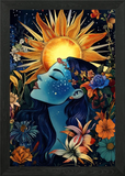 Sun & Flower Woman Framed Wall Art Poster Canvas Print Picture Sunflower