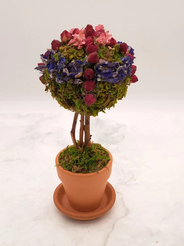 Handmade Small Topiary w/ Mini Roses Dried Flower Arrangement Ð Cross Design Dried Flower
