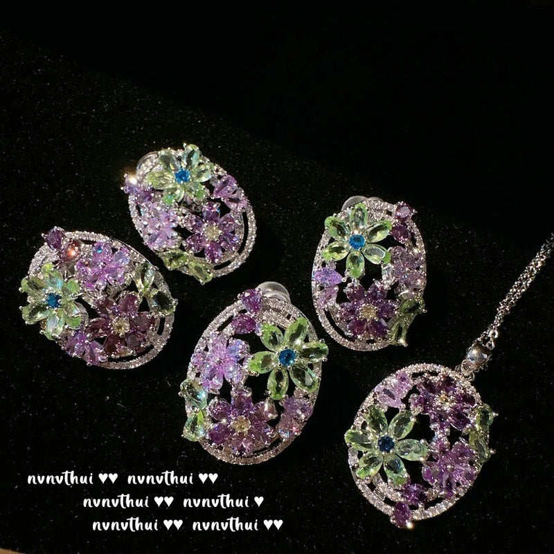 New Sunflower Gem Earrings Sotheby's Rainbow Oval Necklace Ear Clips Sunflower