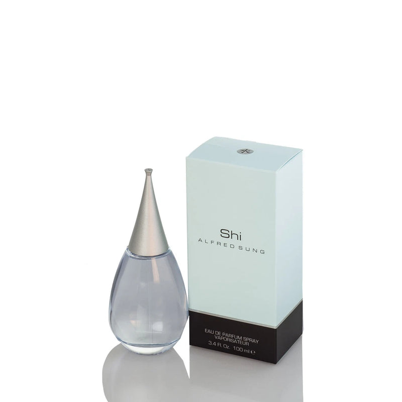 Shi Eau de Parfum spray bottle with pale blue box, 100 ml