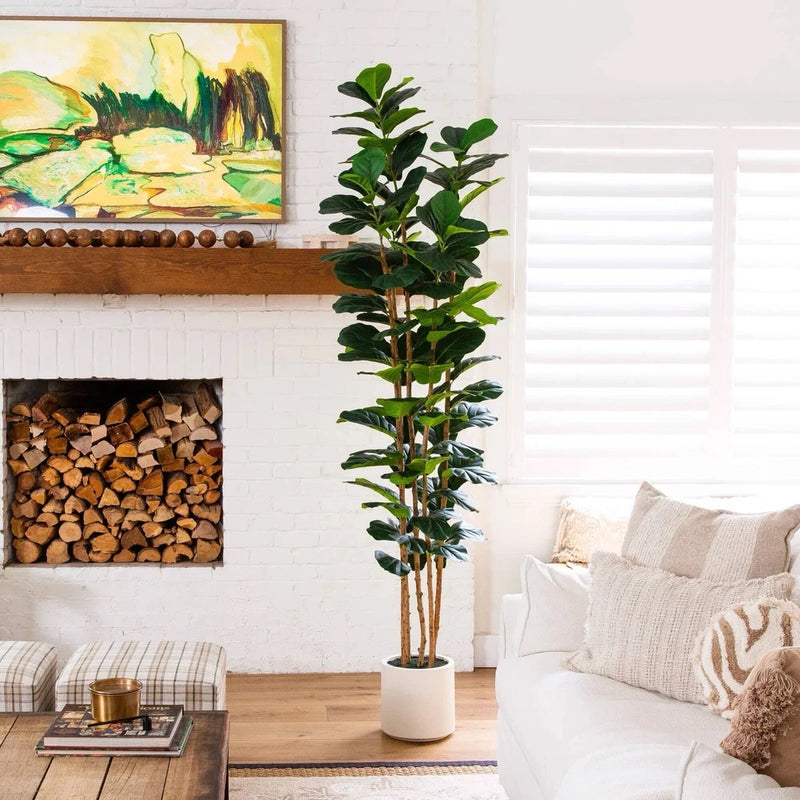 8 Ft. Artificial Fiddle Leaf Tree in Decorative White Planter. Retail $299 Green Plant