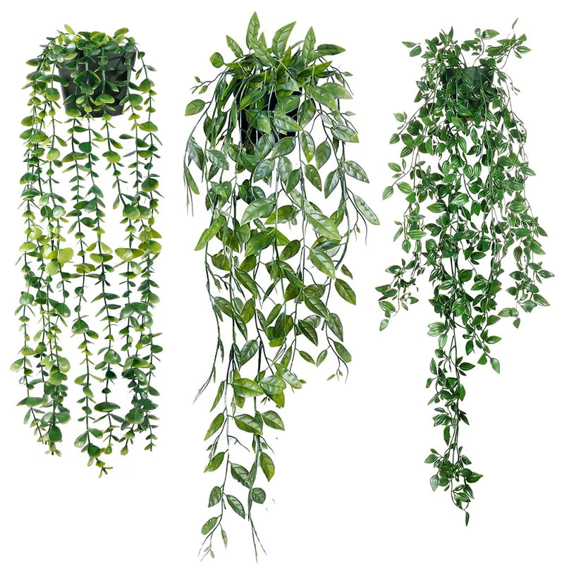 Fake Hanging Plants 3 Pack Artificial Eucalyptus Fake Potted Greenery Faux Eu... Green Plant