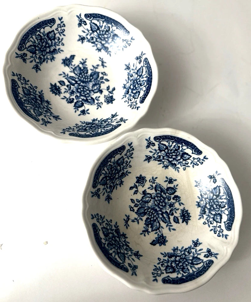 Vintage Sears Blue Carnation Ironstone Bowl Blue on White 6 5/8"w 1.5"h Set of 2 Carnation