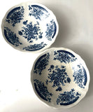 Vintage Sears Blue Carnation Ironstone Bowl Blue on White 6 5/8"w 1.5"h Set of 2 Carnation