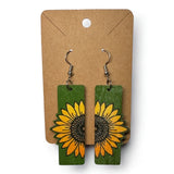 Sunflower Drop Earrings Green Wooden Floral Flower Jewellery Dangle Sunflower