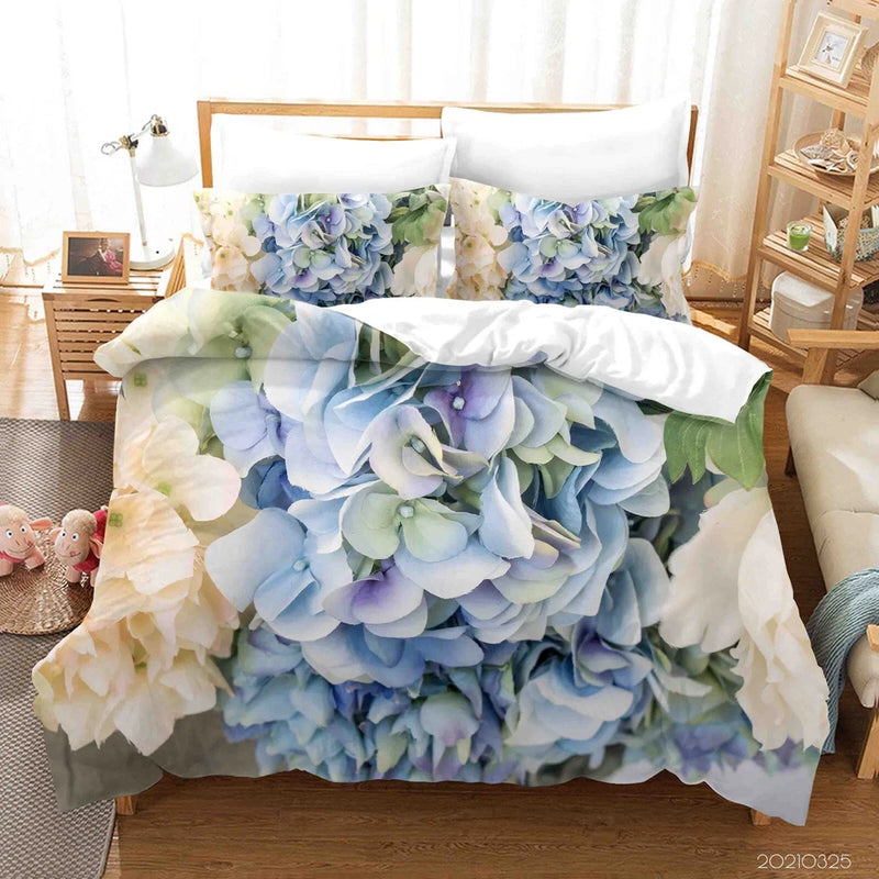 3D Hydrangea Floral Blue Quilt Cover Set Bedding Sets Pillowcases 60 Hydrangea