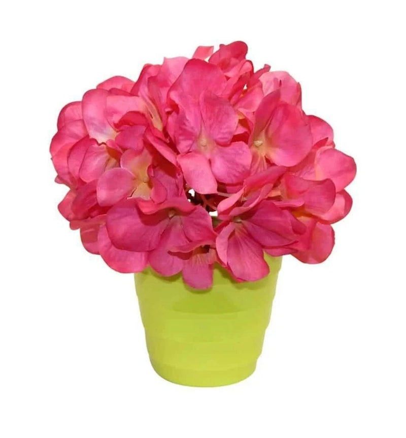 Pink Hydrangea With Green Bamboo Pot 7" Artificial Silk Flowet Hydrangea