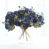 18 Artificial Navy Blue Ranunculus Silk Flower Bridal Bouquets, Faux Bouquet