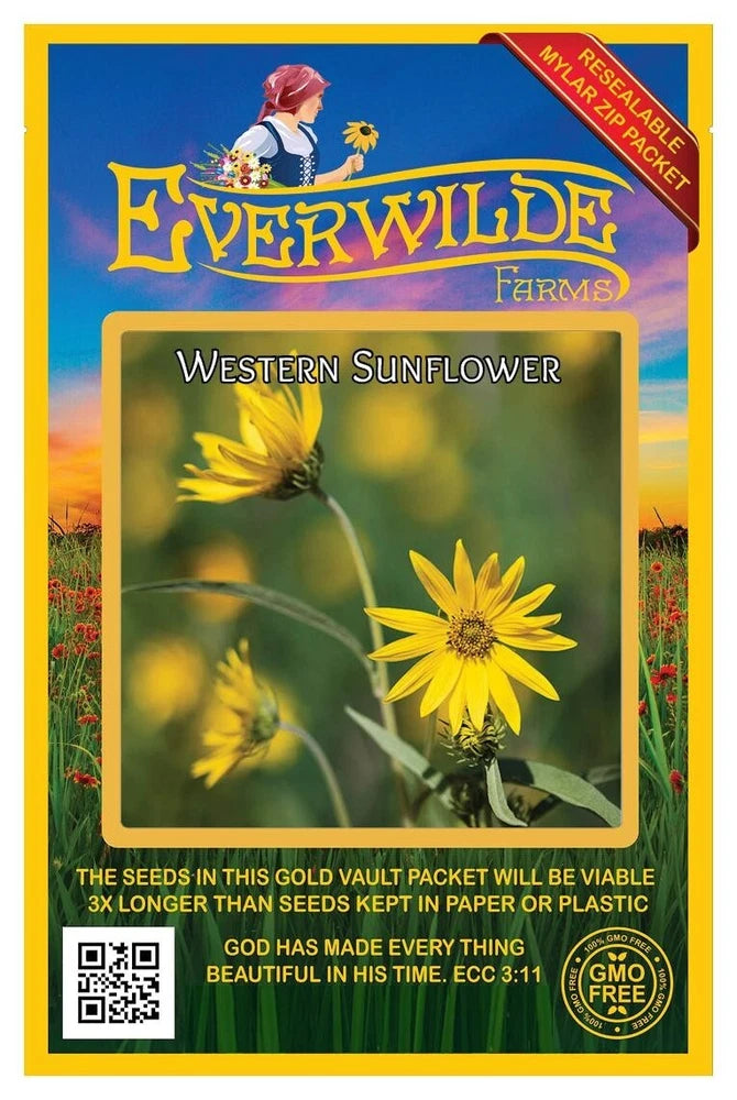 100 Western Sunflower Wildflower Seeds - Everwilde Farms Mylar Seed Packet Sunflower