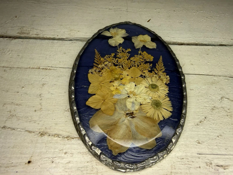 Oval Framed Vintage Dried Flowers Under Glass Wall Hanging, Cottage Core Dried Flower