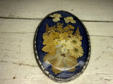Oval Framed Vintage Dried Flowers Under Glass Wall Hanging, Cottage Core Dried Flower