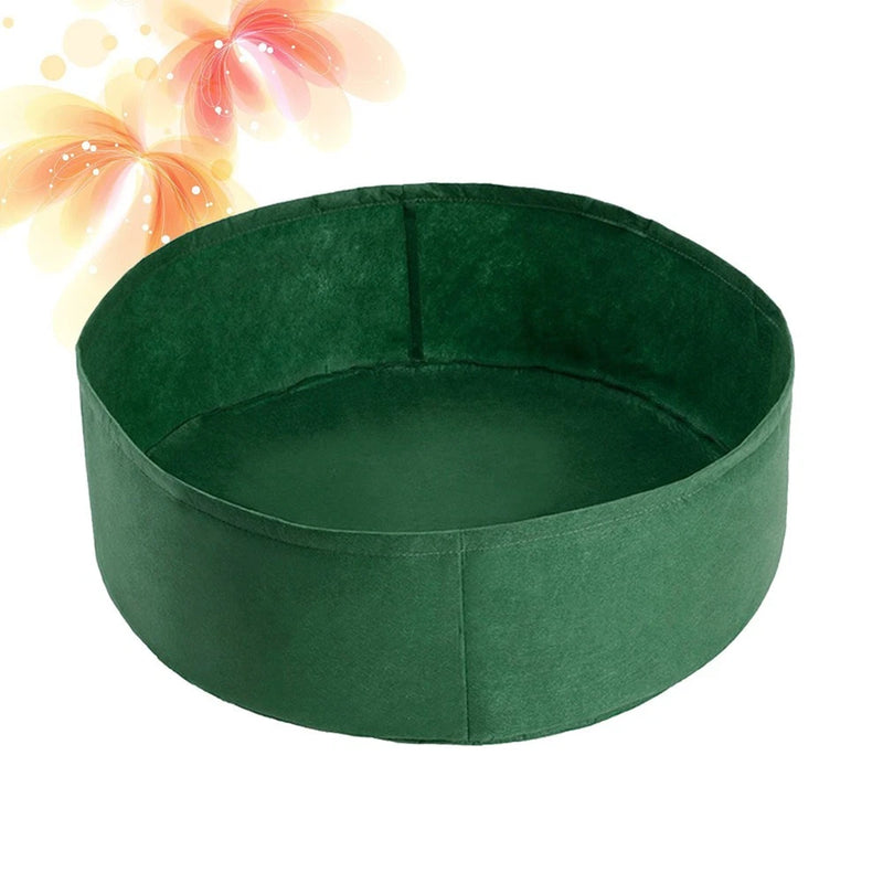 Round green non-woven grow bag planter pouch with open top