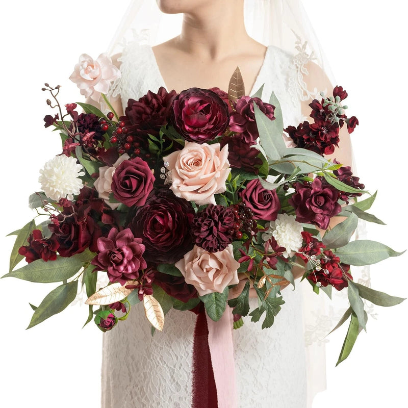 Ling's Moment Red Wedding Bouquets for Bride, Burgundy and Blush Bridal Bouqu... Ranunculus