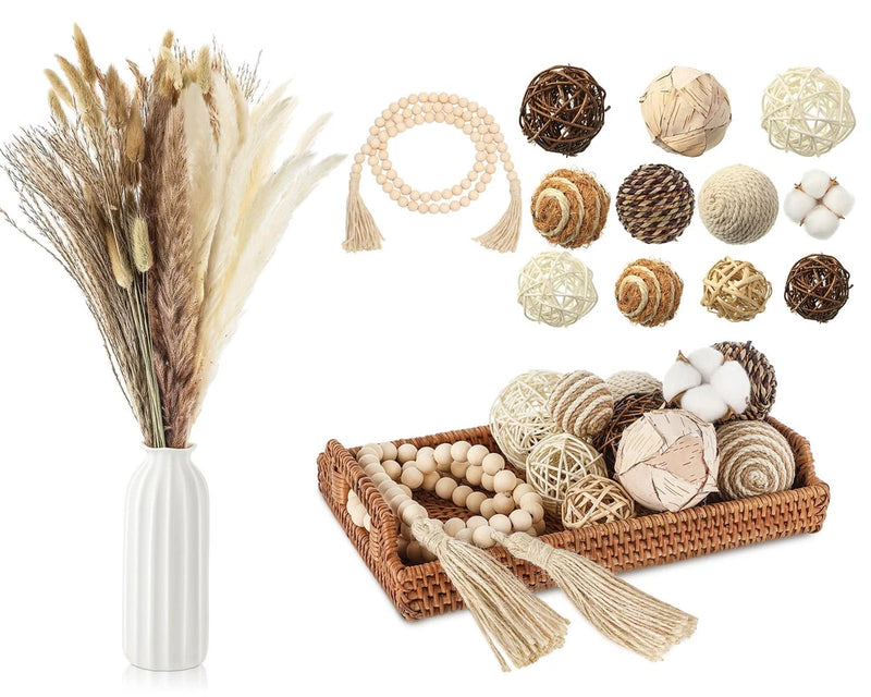 121 Pcs Decorative Balls Dried Pampas Grass Wood Beads Set for Vase Bowl Fill... Pampas Grass