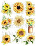 Handmade Sunflowers #2 Crafting STICKERS - Just Cut & Use! 4 Scrapbooking Cards Sunflower