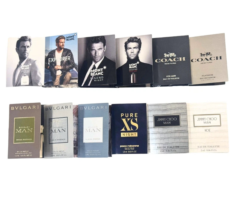 Men's 12PC Perfume Sample Variety Set (Coach Bvlgari Ect) Mini Fragrance Spray EDP