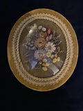 Vintage Velvet and Dome Shaped Oval Glass Framed Dried Flower Arrangement Dried Flower