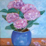 Hydrangea Painting Original Art  Oil Painting Flower Vase still life 8x8in Hydrangea