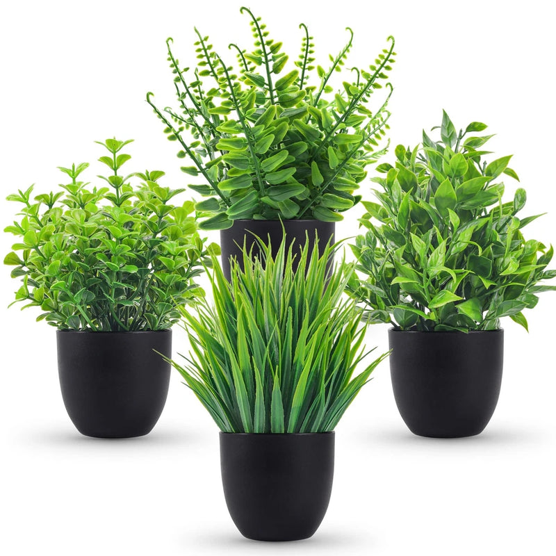 Fake Plants 4 Packs Artificial Plants Small Faux Plants Black Bathroom decor. Green Plant