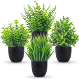 Fake Plants 4 Packs Artificial Plants Small Faux Plants Black Bathroom decor. Green Plant