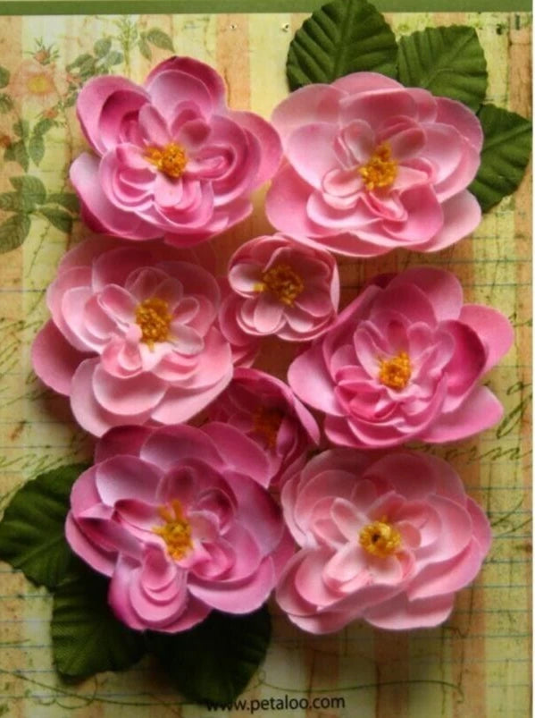 Ranunculus PINK - 8 Fabric Flowers + 6 Leaves 33-48mmAcross Botanica Pet L2b Ranunculus