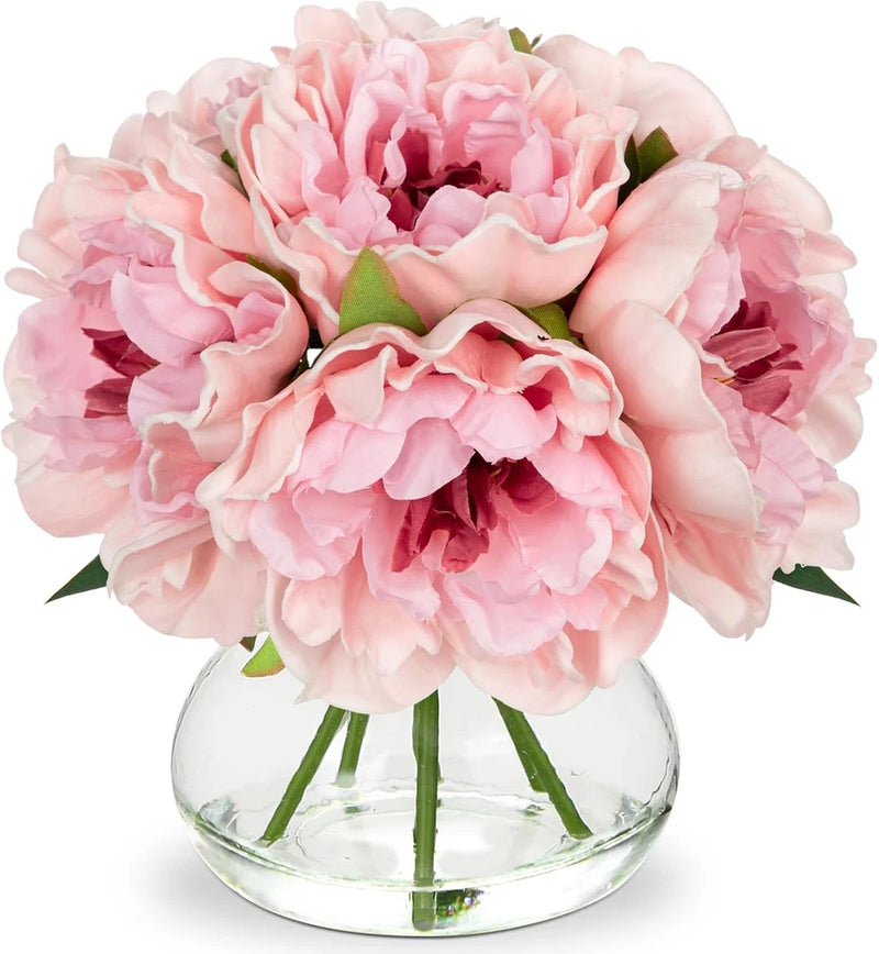 Light Pink Peonies Artificial Flowers with Vase Faux Flowers Peony Fake Flowers Peony