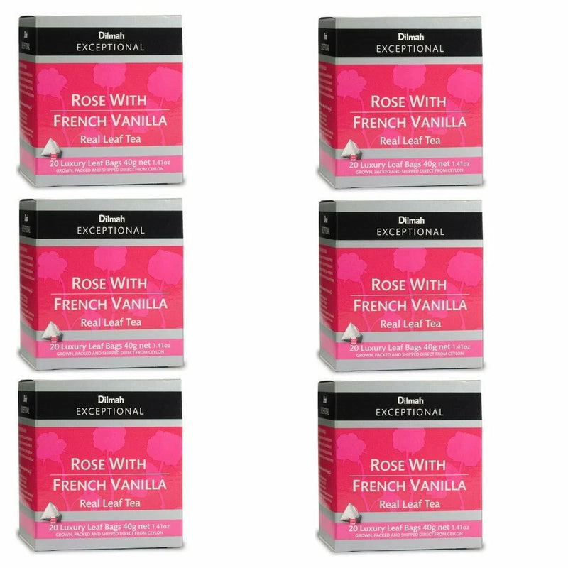 Rose with French Vanilla tea bag box, Dilmah Exceptional, 20 luxury leaf bags