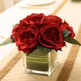 Artificial Peony Silk Flower Centerpieces Faux Floral Arrangement in Glass Vase Peony