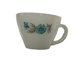 Vintage Fire King Oven Ware Bonnie Blue Carnation Flower Coffee Teacup Carnation