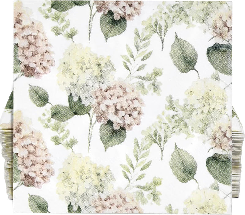 100 Pcs Hydrangea Scatter Floral Cocktail Beverage Napkins Hydrangeas Flowers Di Hydrangea
