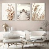 3pcs Maldives Sea View And Pampas Grass Wall Art Poster Prints, Boho Wall Decor Pampas Grass
