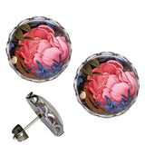 Pink Flowers Peonies Peony Earrings NO TARNISHING Scalloped Studs Waterproof Peony