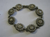 MOD (c) Sunflower 7 1/2" Bracelet, Silver Tone, Fold Over Clasp, Eight Links Sunflower