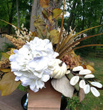 White hydrangea fall flower centerpiece, white hydrangea floral centerpiece Hydrangea