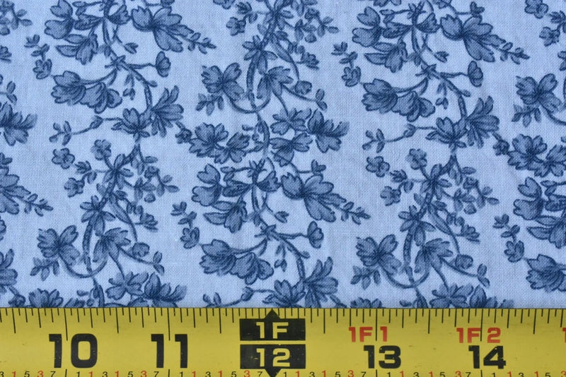 By 1/2 Yd, Vintage, Blue Floral on Light-Blue Quilt Cotton, P7712 Flowering Plants