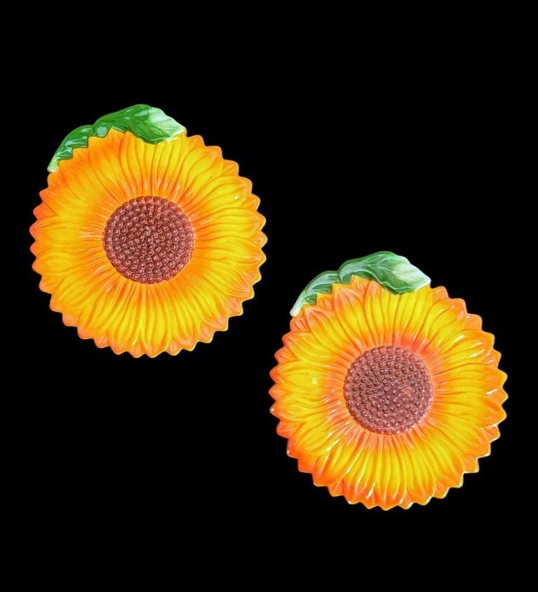 Vintage Ceramic Sunflower Trivets Wall Table Decor Set Of 2 Sunflower
