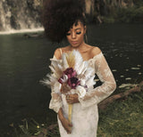 Burgundy Pampas Grass Bridal Bouquet Sola Wood Cream Ivory Wheat BOHO Bridesmaid Pampas Grass