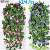 1-4Pcs Artificial Morning Glory Vines UV Resistant Hanging Flowers Outdoor Decor Flowering Plants