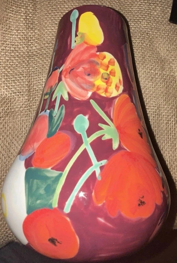 Anthropologie Lizzie WC Ranunculus Handpainted Flower Vase 5.5ÓDiam Base 8.25ÓT Ranunculus
